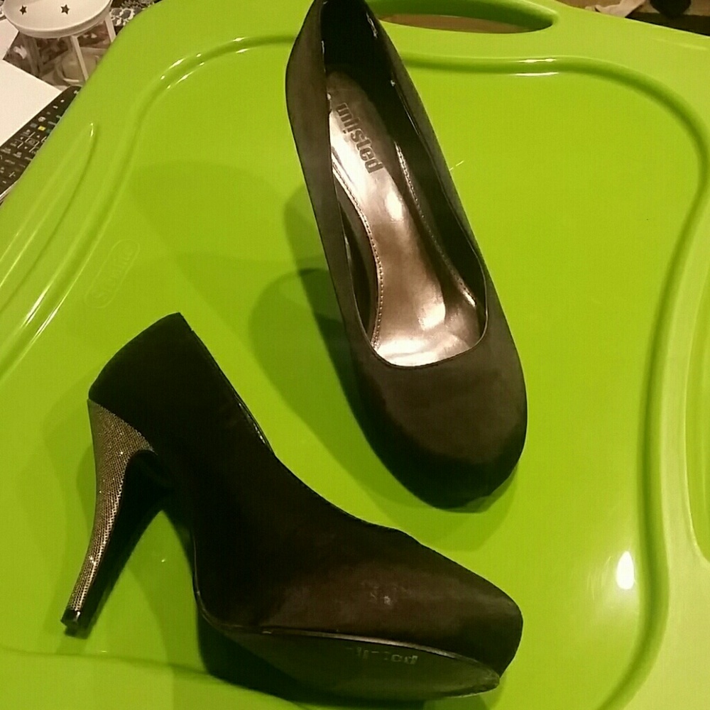 Silver glitter heels black platforms